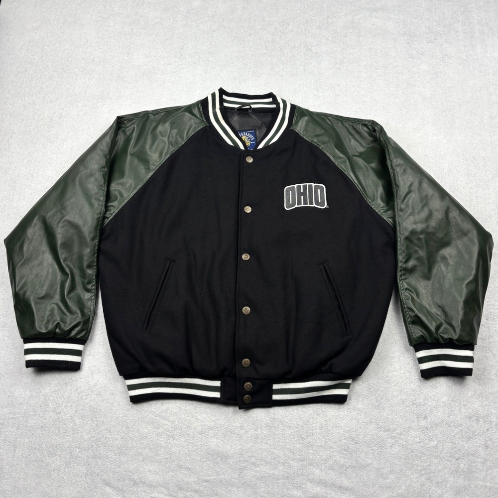 Steve Barrys Ohio Bobcats Varsity Jacket Mens L Black Green Letterman Embroider
